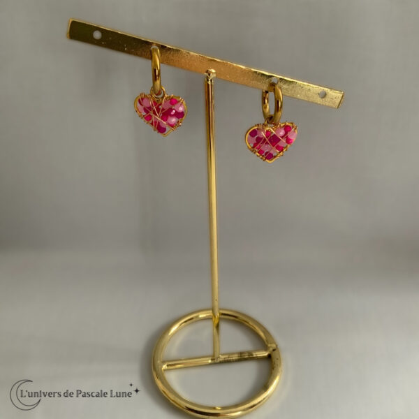 Boucles d'oreilles cœurs perlé – Image 2
